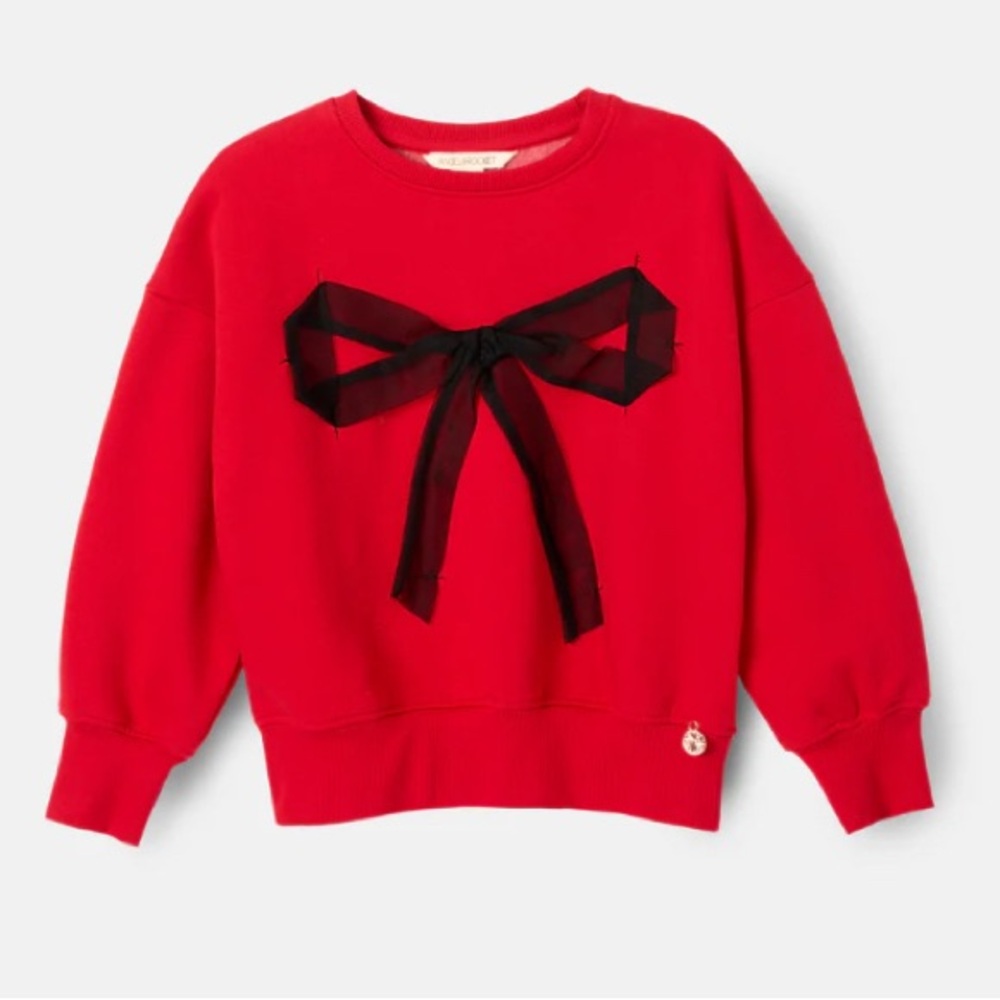 Girls Red Sweatshirt with Black Mesh Bow